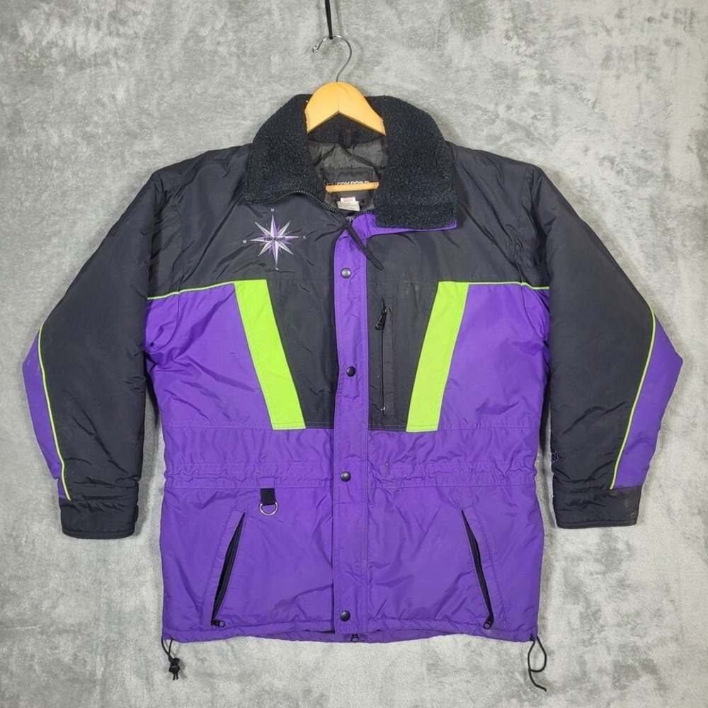 Vtg Fox Point Snowmobile Ski Jacket Mens Small Purple Black Green Racing 80s USA